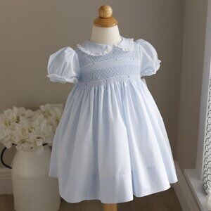 Blue Lacy Smocked Dress size 18 Months Feltman Brothers Heirloom Embroidery NWT